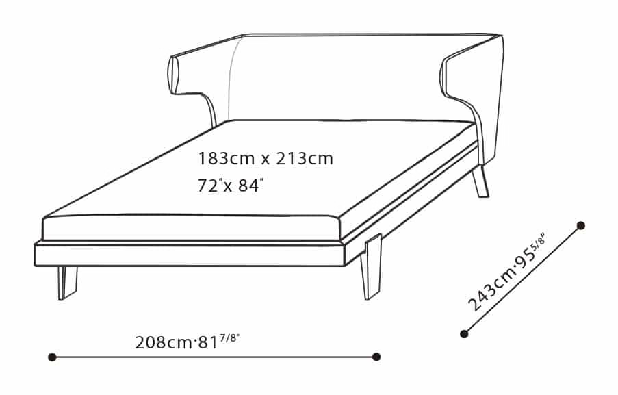 Embrace Bed by Camerich, size drawing: C03E0106 Cal King