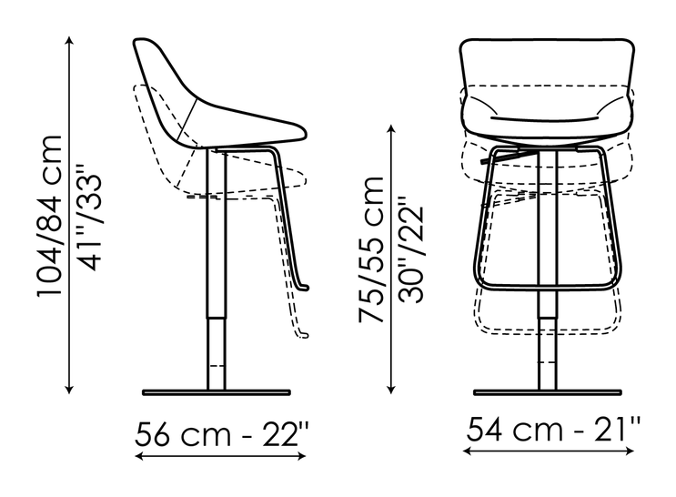 Artika Too Stool by Bonaldo, size drawing: Artika too - swivel base