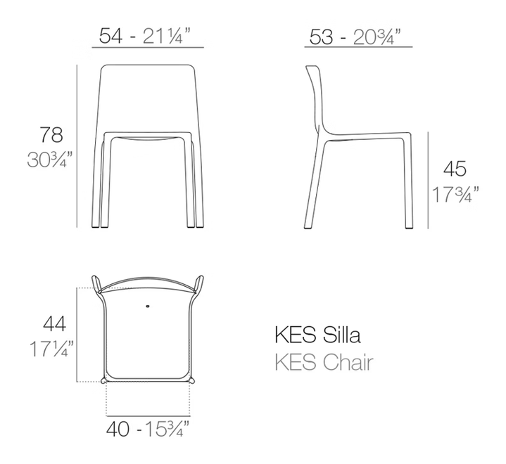 Kes Chair by Vondom, size drawing
