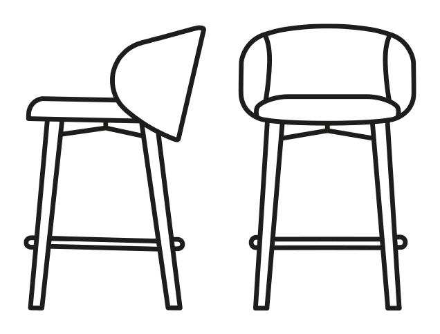 Tuka Counter Stool, Wooden Legs by Connubia, size drawing