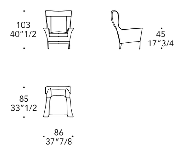 Bergere Armchair by Reflex, size drawing