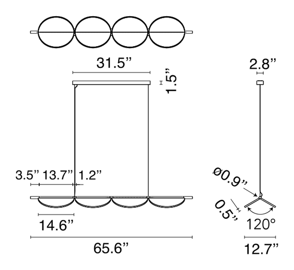 Almendra Linear Pendant Lamp by Flos, size drawing: Almendra Linear Suspension 4
