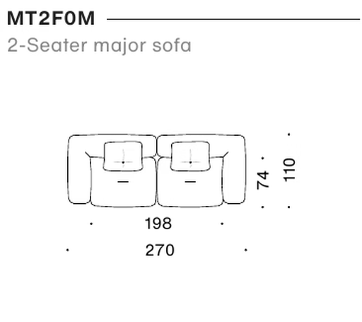 Me-Time Sofa by Moroso, size drawing: 2-Seater major sofa