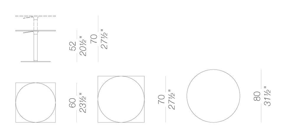 Brio H52÷70 Table by LaPalma, size drawing