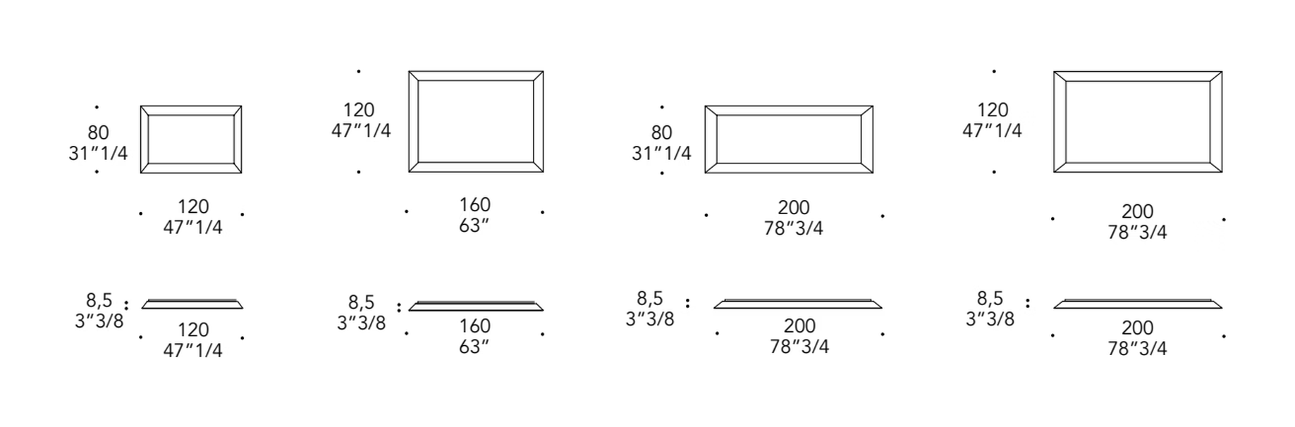 Prisma Specchio Mirror by Reflex, size drawing