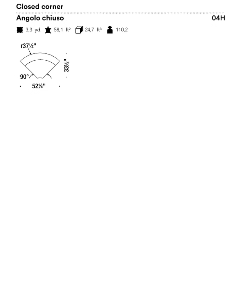 Serpentine Seating System by Moroso, size drawing: Closed corner
