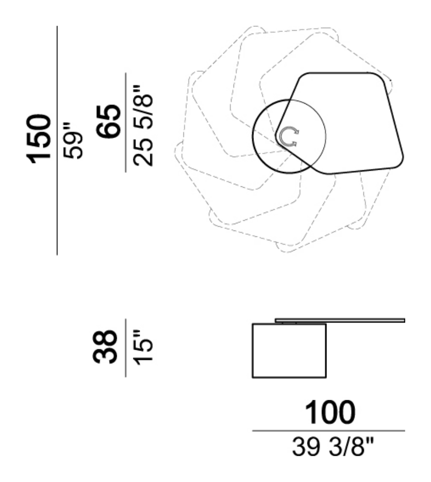 Materia Coffee Table by Arketipo, size drawing: Small table with swivel top