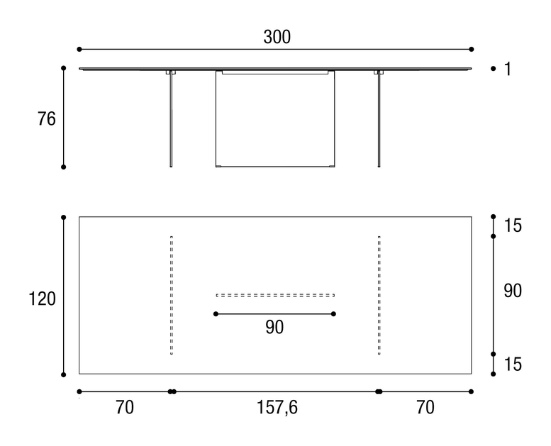 Stratum Dining Table by Lago, size drawing: 2470