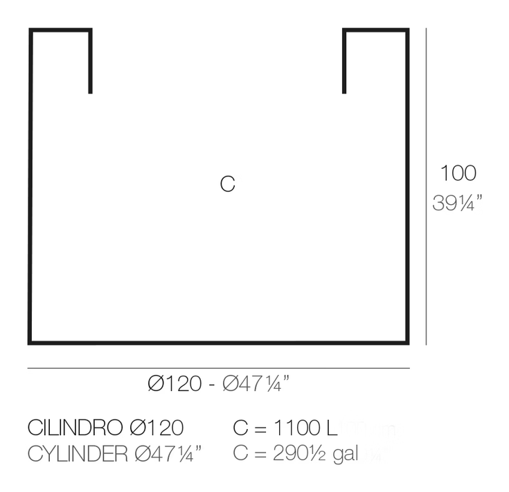 Cilindro Planter by Vondom, size drawing