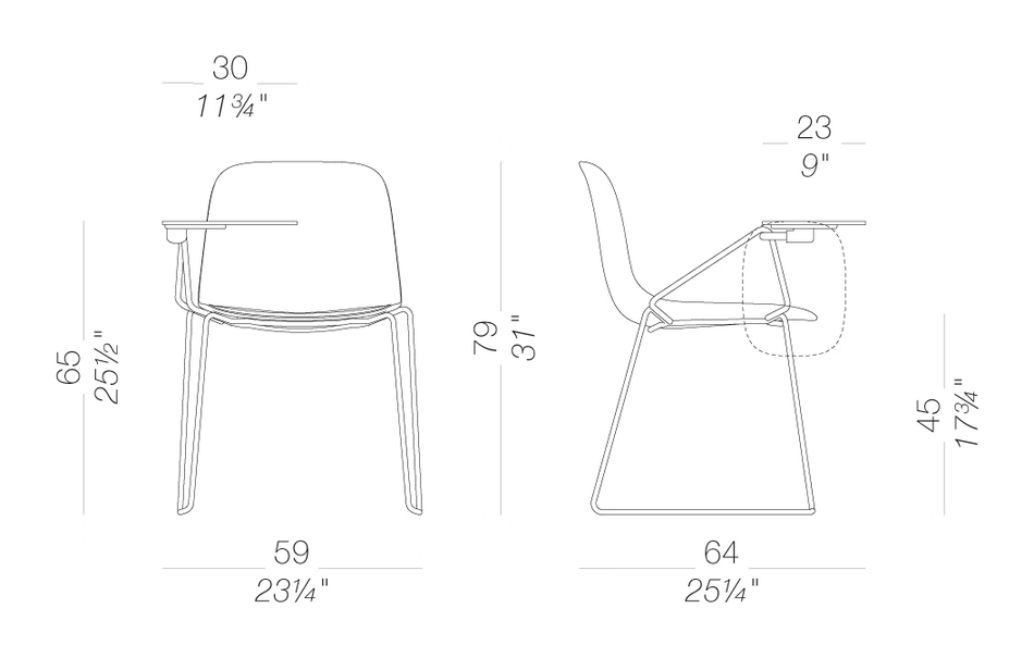 Seela S315 Chair by LaPalma, size drawing