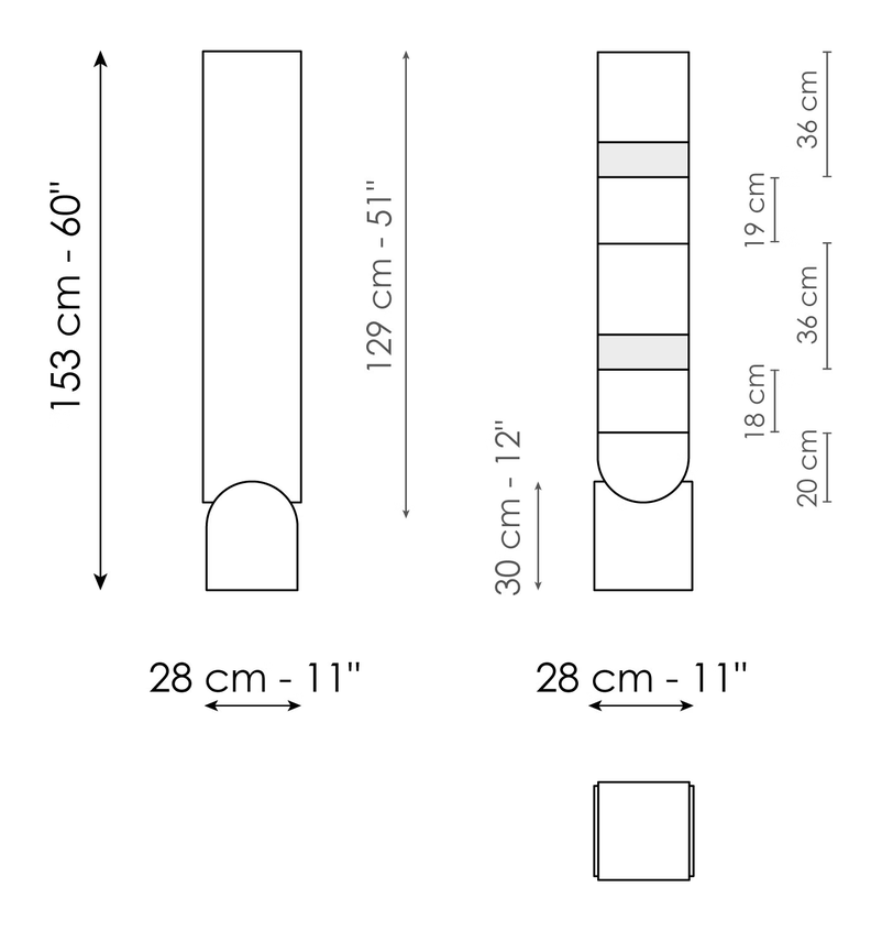 Vague Bookshelf by Bonaldo, size drawing