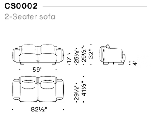 Cuadra-Soft Sofa by Moroso, size drawing: 2-Seater sofa