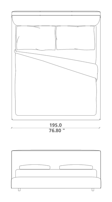 Tamashi Bed by Talenti, size drawing: 180 × 200