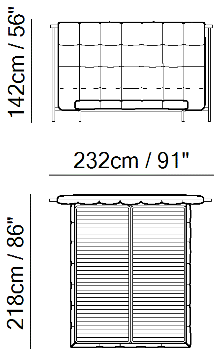 Ema Bed by Natuzzi Italia: Bed with split mesh 160X200, outline drawing with sizes