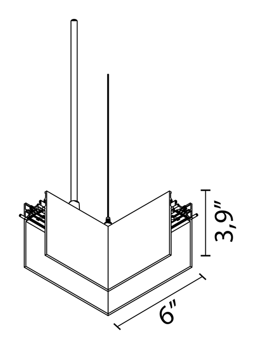 The Running Magnet Suspension Down Track by Flos, size drawing: Corner 90º Grid
