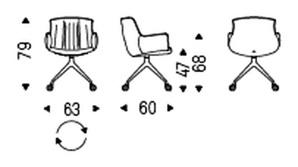 Rhonda Wheels Dining Chair by Cattelan Italia, size drawing