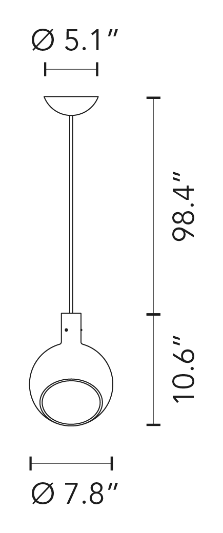 Parola Pendant Lamp by Fontana Arte, size drawing