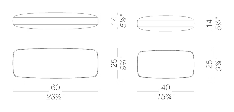 Oort Lower Back Cushion, Outdoor Sizes by LaPalma, size drawing