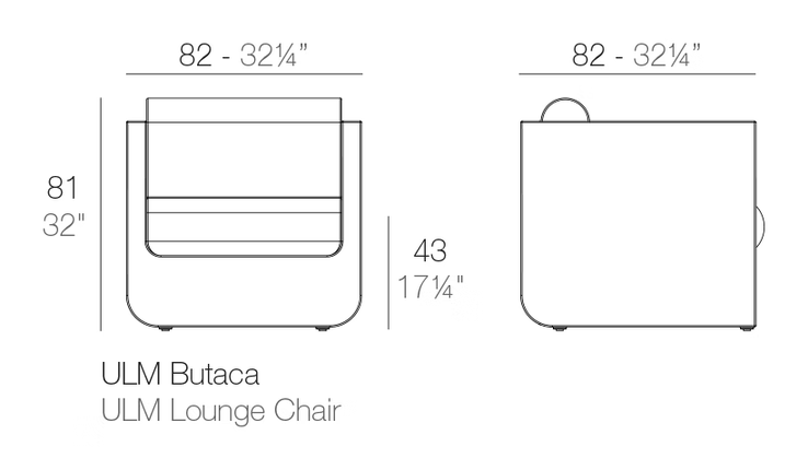 Ulm Lounge Chair by Vondom, size drawing