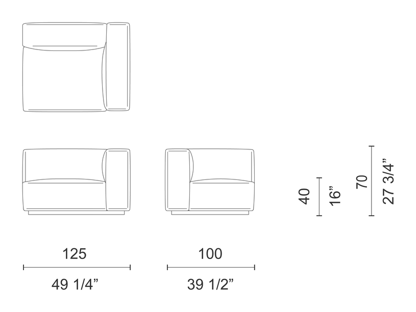 Oblong Plus Sofa by Cappellini, size drawing: OSX31