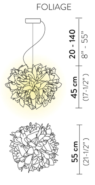 Veli Foliage Pendant Lamp by Slamp, size drawing: Veli Suspension Large
