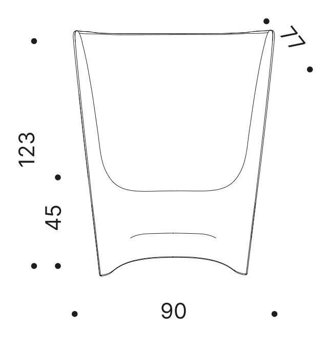 Plié Armchair by Driade, size drawing