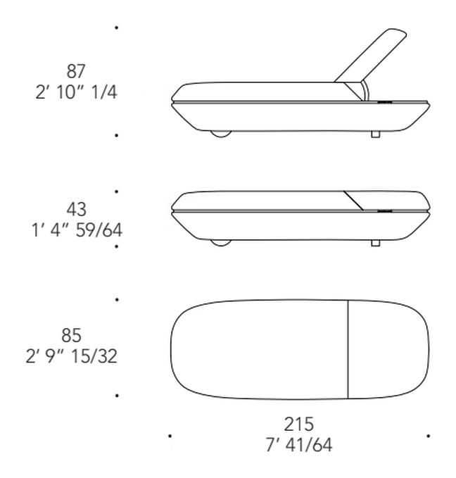 Orizzonte Sunbed Chaise Lounge by Reflex, size drawing