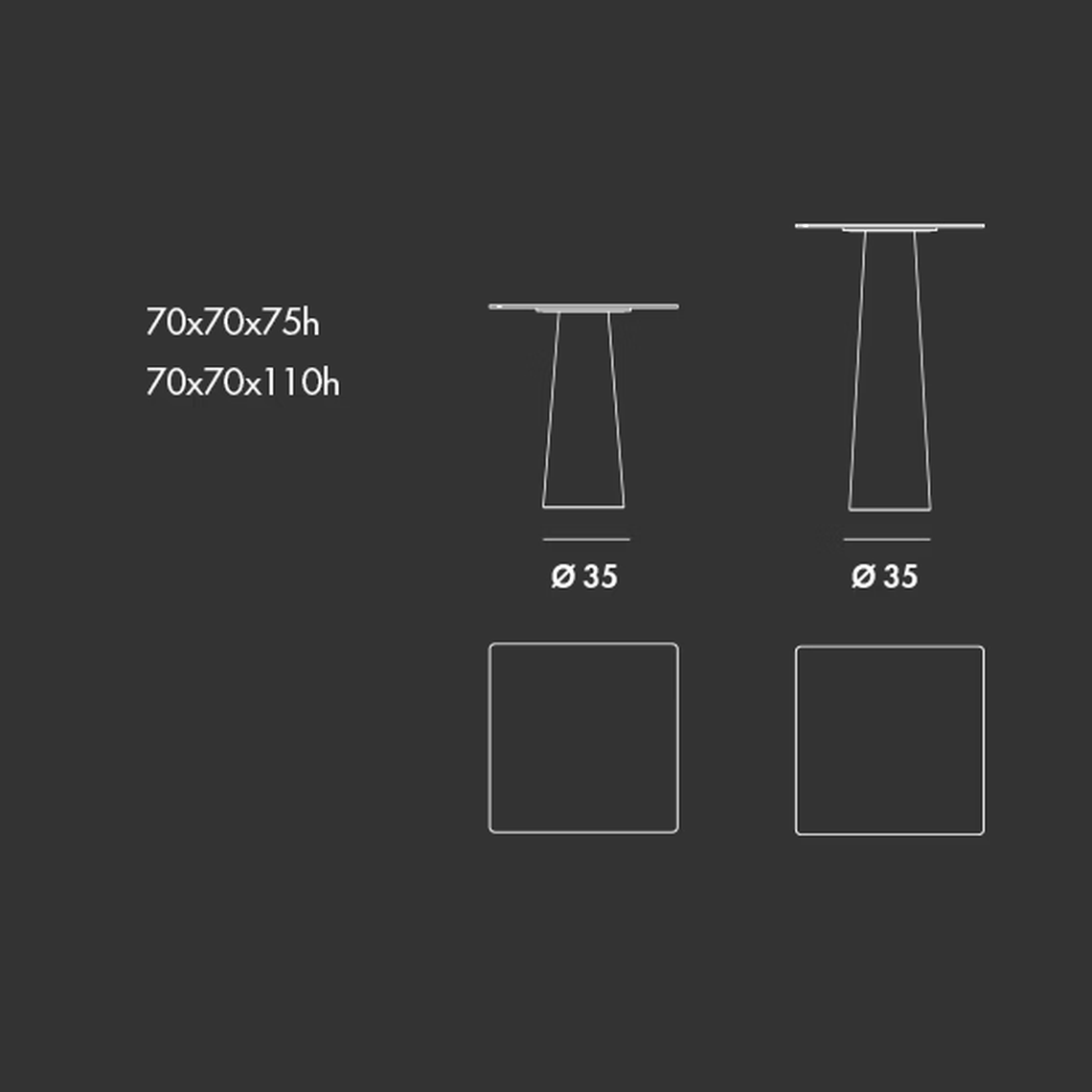 Totem Dining Table by Sovet, size drawing: Bar square