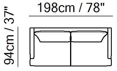 Estro Sofa by Natuzzi Italia: Three-seater sofa, outline drawing with sizes