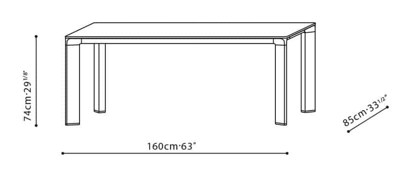 Joint Dining Table by Camerich, size drawing: C05C1301