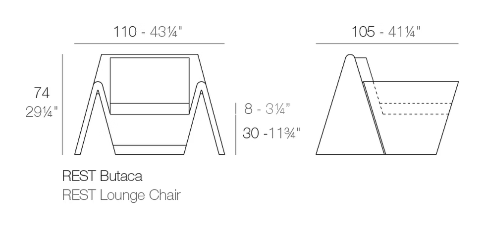 Rest Lounge Chair by Vondom, size drawing