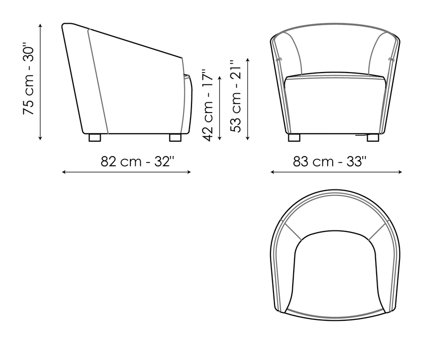 Bodo Armchair by Bonaldo, size drawing: Bodo