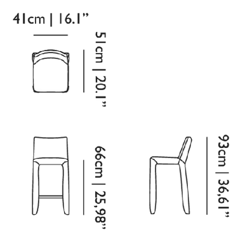 Monster Bar Stool by Moooi, size drawing: Naked Low