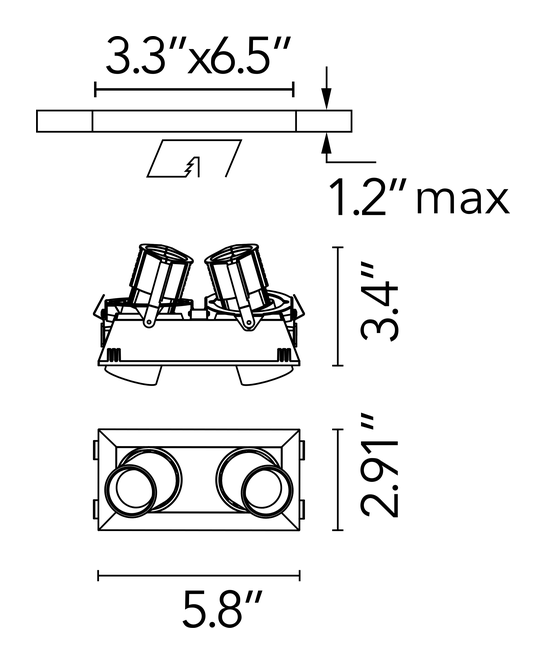 Johnny 80 No Trim Downlight by Flos, size drawing: Johnny 80 No Trim 2L Square