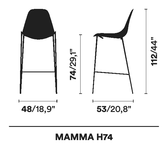 Mammamia High Stool by Opinion Ciatti, size drawing: MAMMA H74