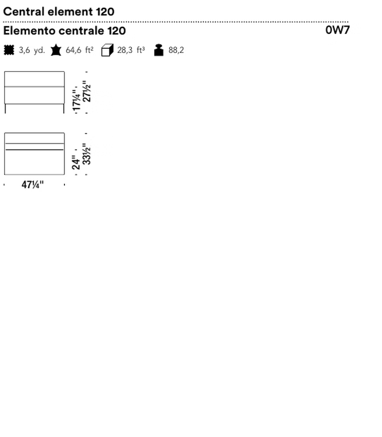 Serpentine Seating System by Moroso, size drawing: Central element 120