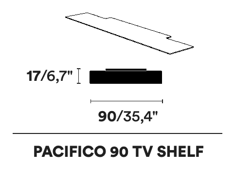 Pacifico Shelving System by Opinion Ciatti, size drawing: PACIFICO 90 TV SHELF