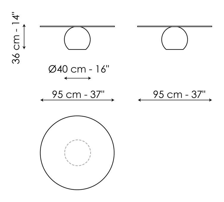 Circus Coffee Table by Bonaldo, size drawing: Circus coffee table Ø95