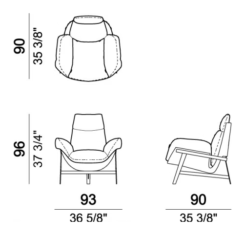 Jupiter Armchair by Arketipo, size drawing: Armchair