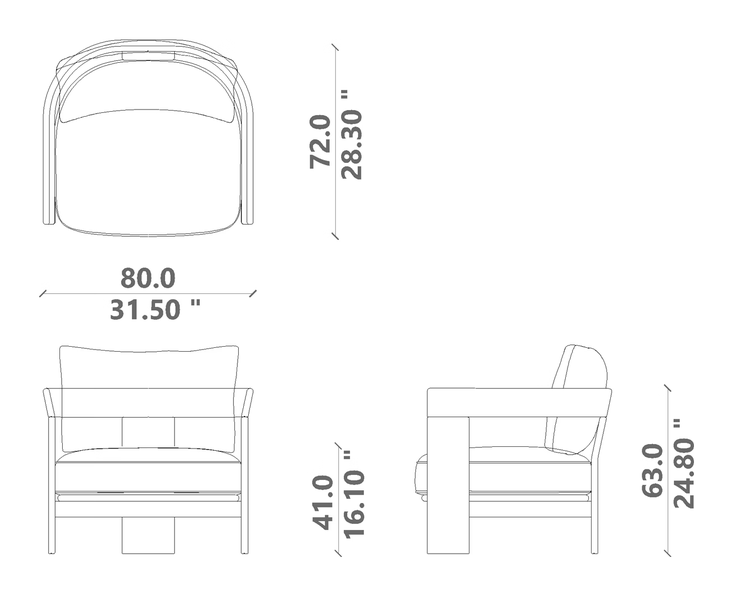 Freddie Living Armchair by Talenti, size drawing