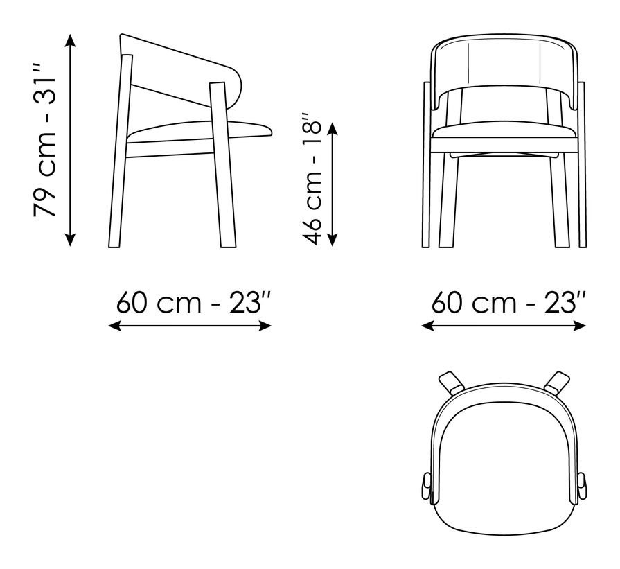 Alpha Chair by Bonaldo, size drawing