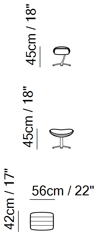 Re-Vive Lounge Recliner by Natuzzi Italia: Re-Vive footrest, outline drawing with sizes