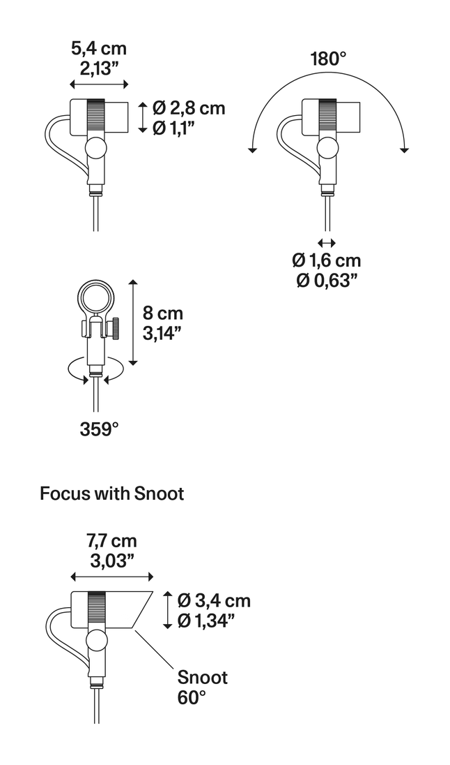 Focus Outdoor Spotlight by Lodes, size drawing: Focus 28