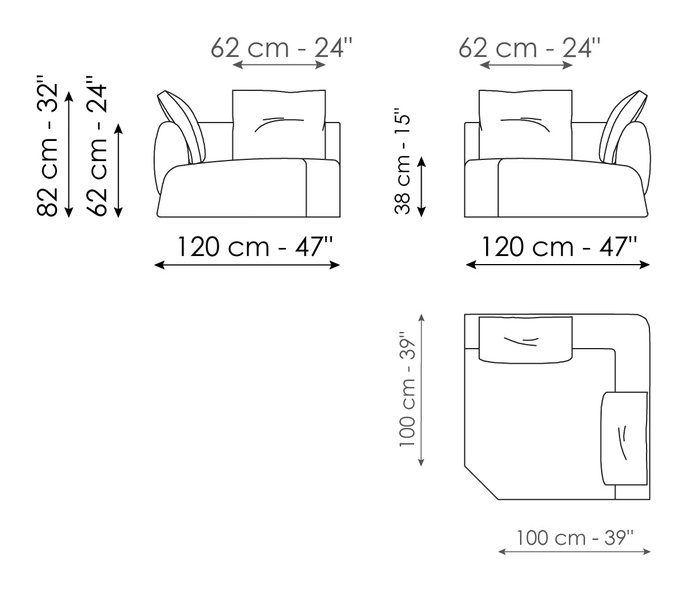 Boolean Sofa by Bonaldo, size drawing: Corner