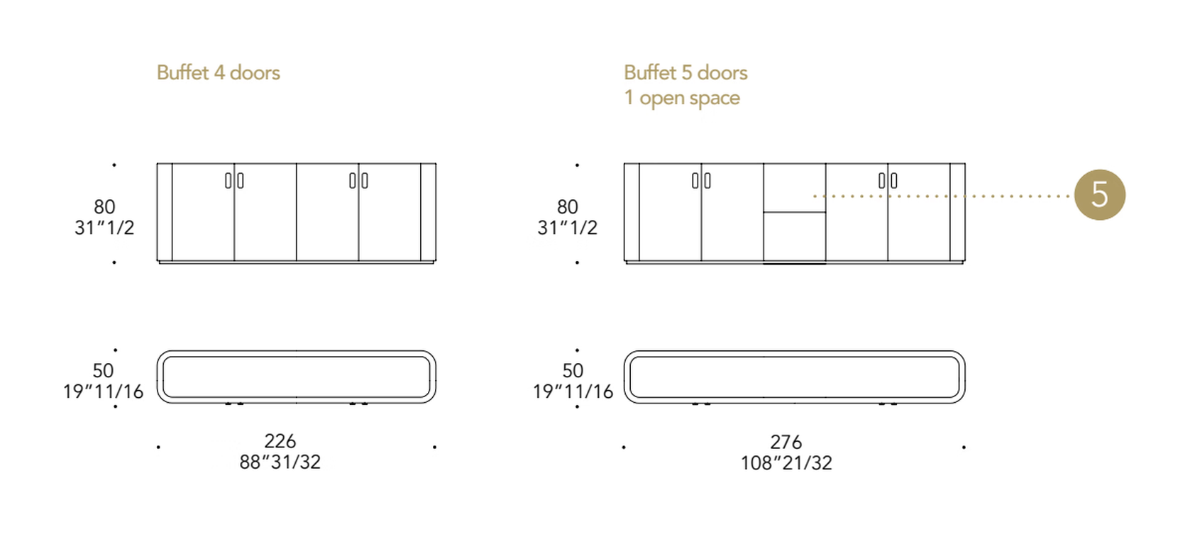 San Marco Buffet Sideboard by Reflex, size drawing