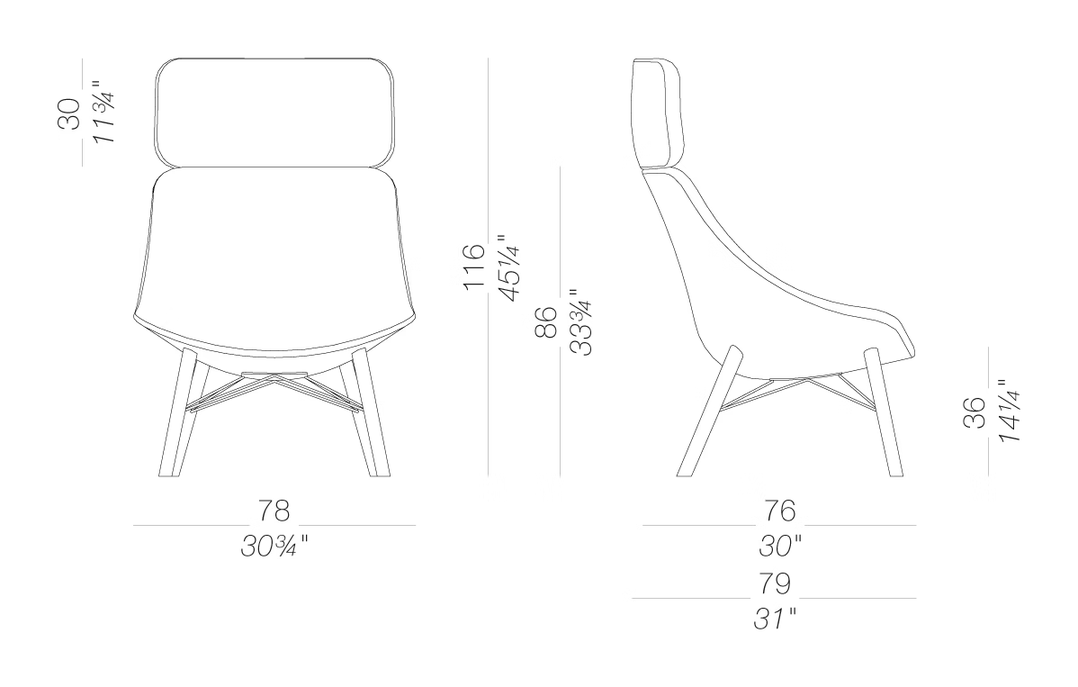 Auki S115P Lounge Chair by LaPalma, size drawing