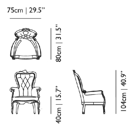 Smoke Armchair by Moooi, size drawing