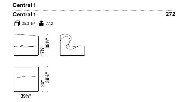 Misfits Sofa by Moroso, size drawing: Central 1