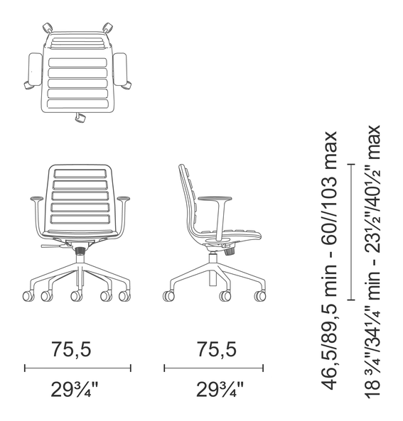 Lotus (Low, Medium, High) Chair by Cappellini, size drawing: LS_35CBR