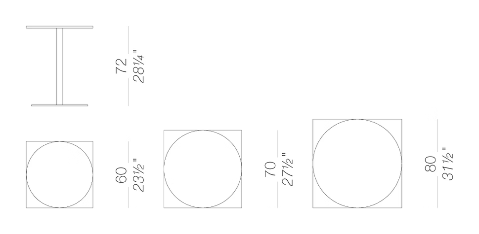 Brio H72 Table by LaPalma, size drawing